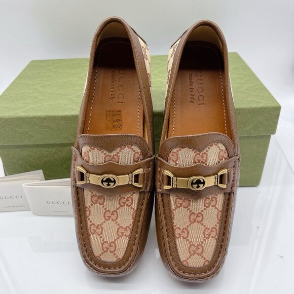 GUCCI Interlocking G Horsebit Logo Supreme Loafer Brown Leather Mens UK 7 US 7.5 - Picture 9 of 14
